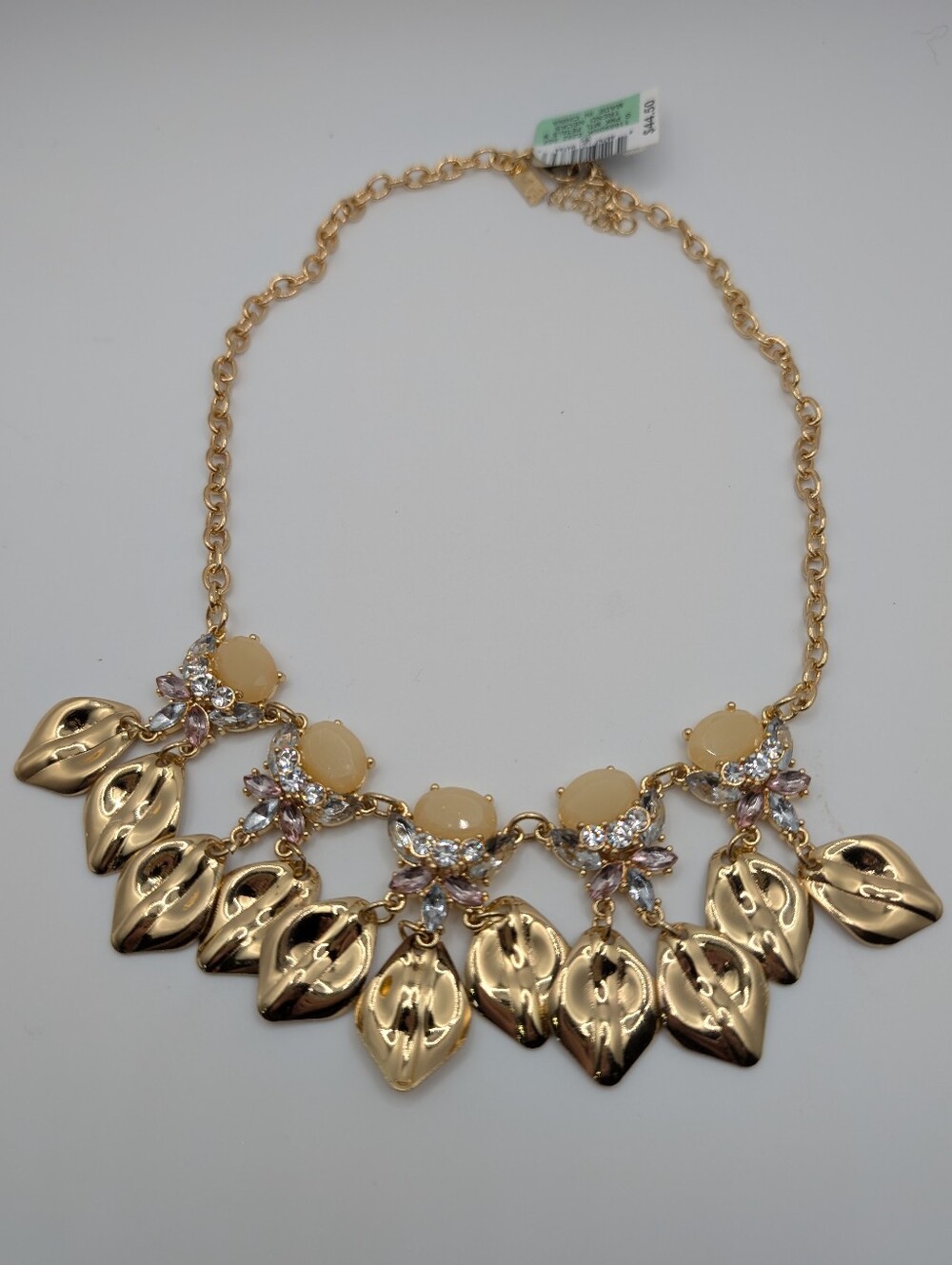 Macy's INC Gold Pink Stone & Crystal Petals Statement Necklace NWT